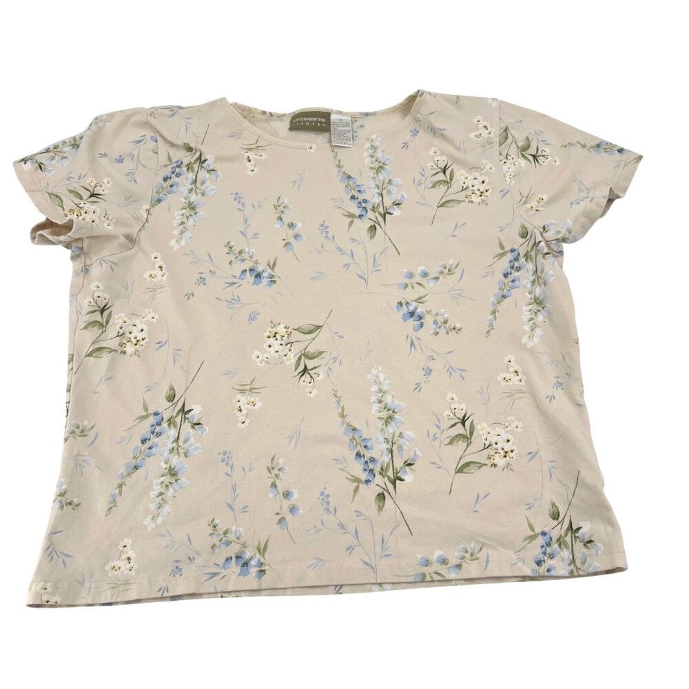 Liz Claiborne Vintage Y2k Lizwear‎ XL Floral Beige cottage Cotton Women's Top